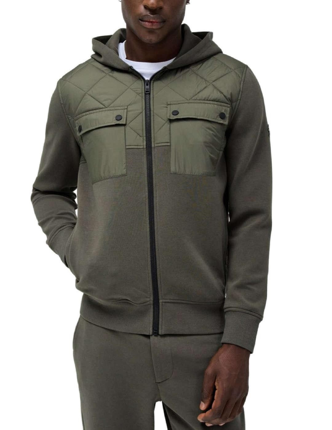 Chaqueta Salsa verde militar capucha guateada para hombre