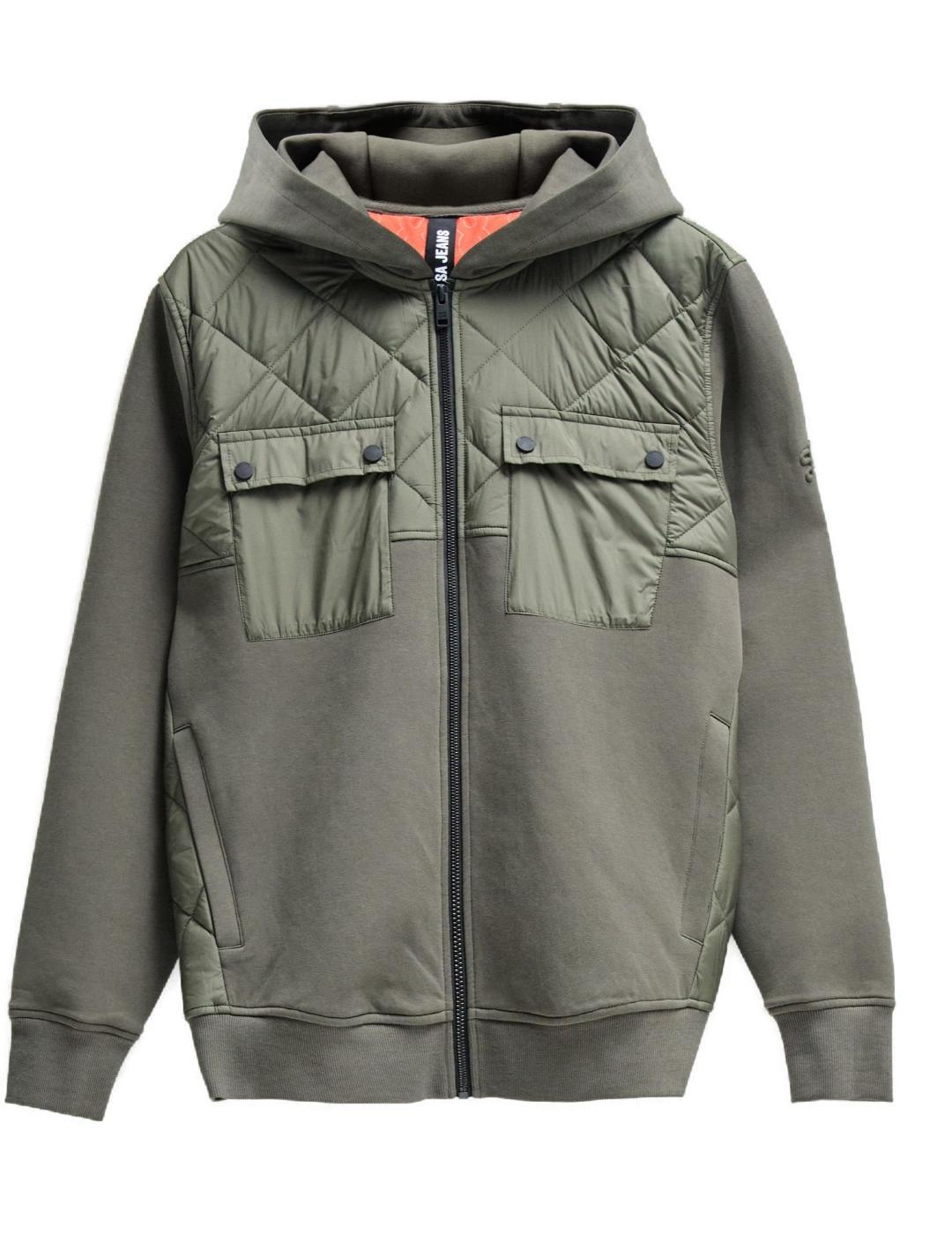 Chaqueta Salsa verde militar capucha guateada para hombre