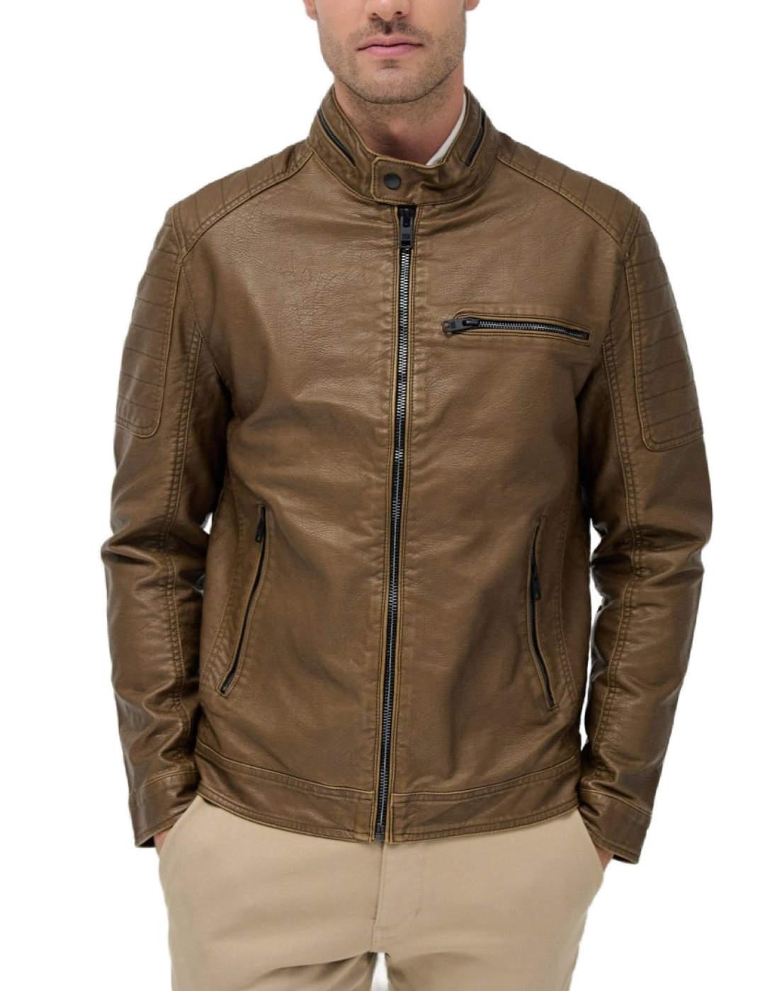 Chaqueta biker Salsa marrón efecto piel regular de hombre