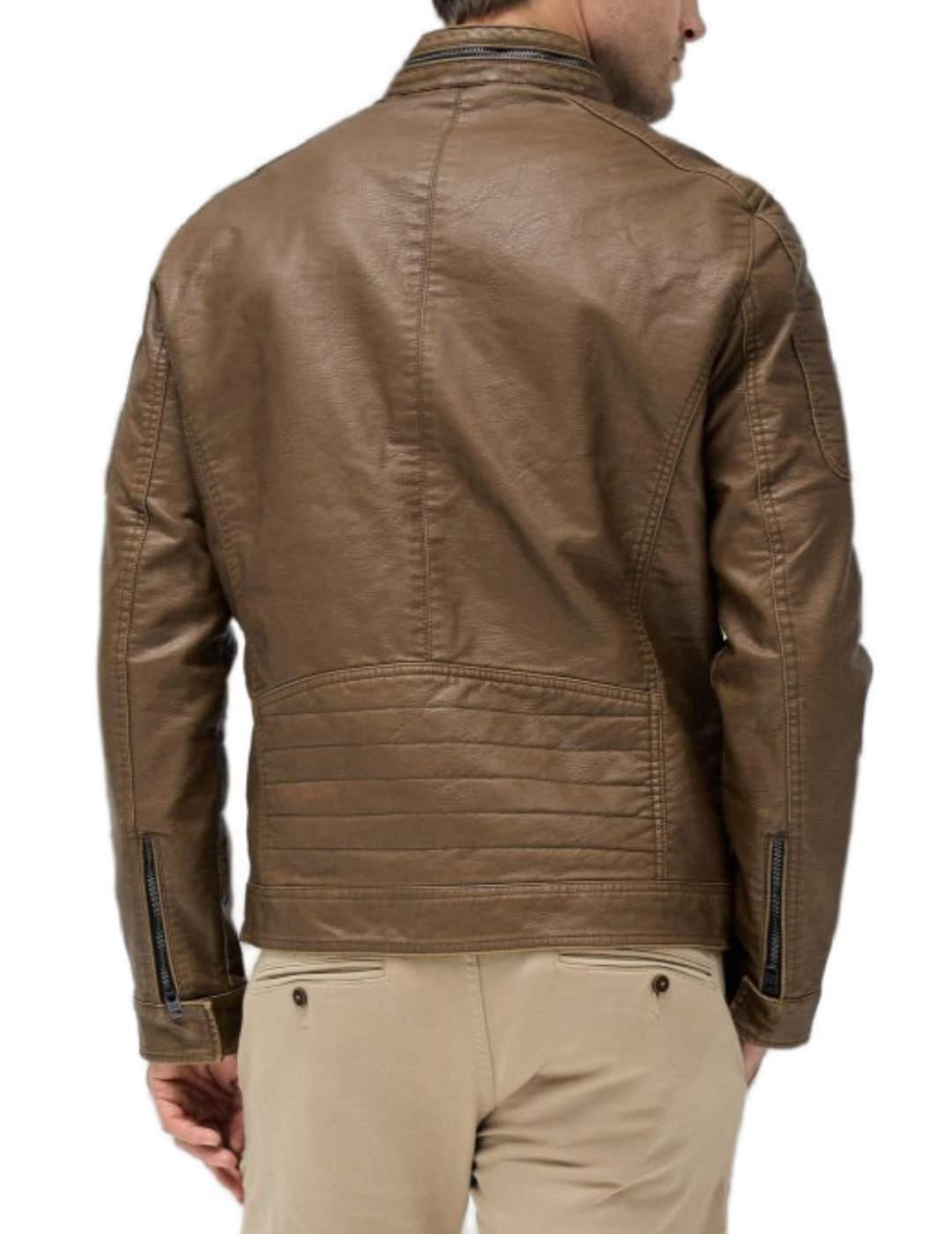 Chaqueta biker Salsa marrón efecto piel regular de hombre