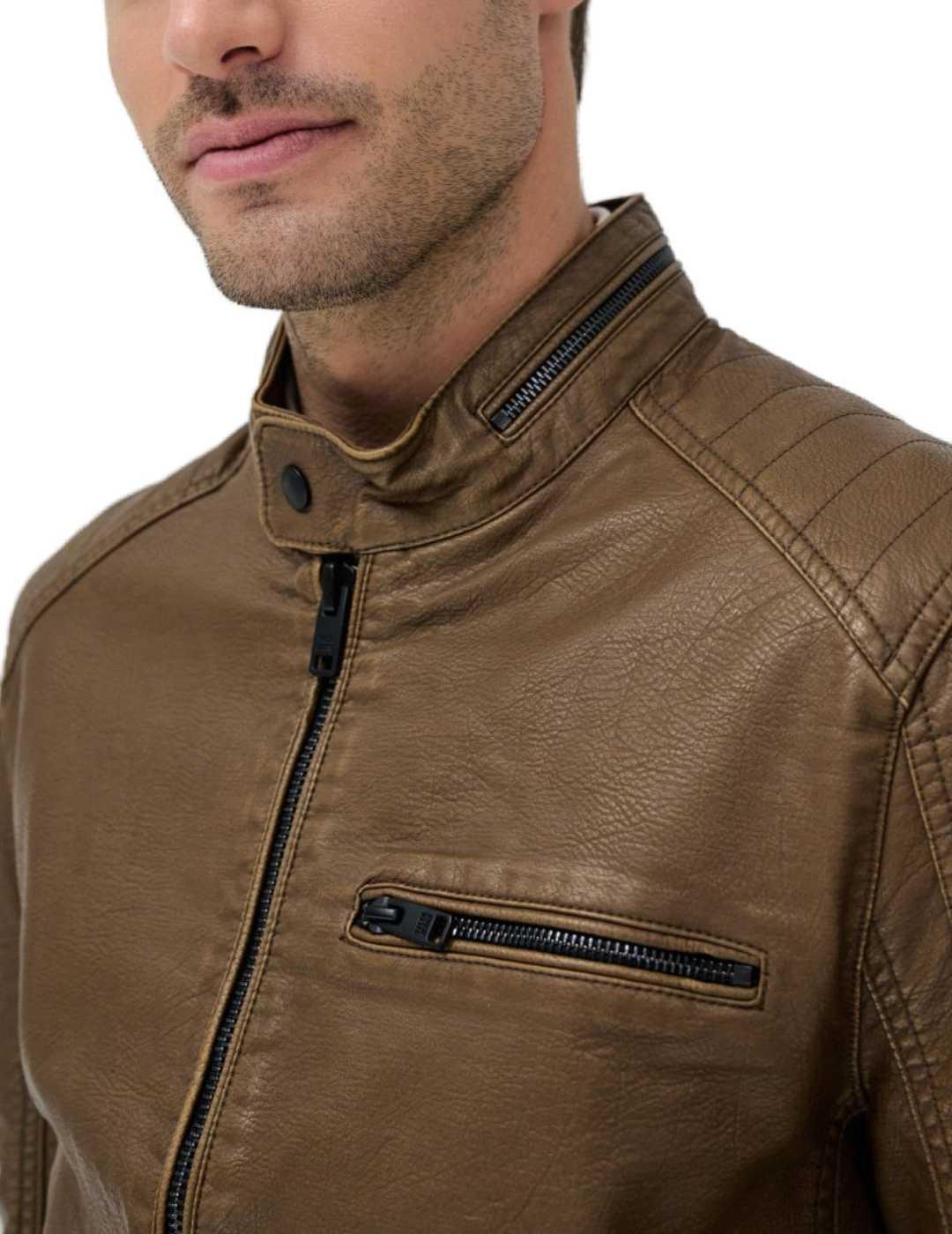 Chaqueta biker Salsa marrón efecto piel regular de hombre