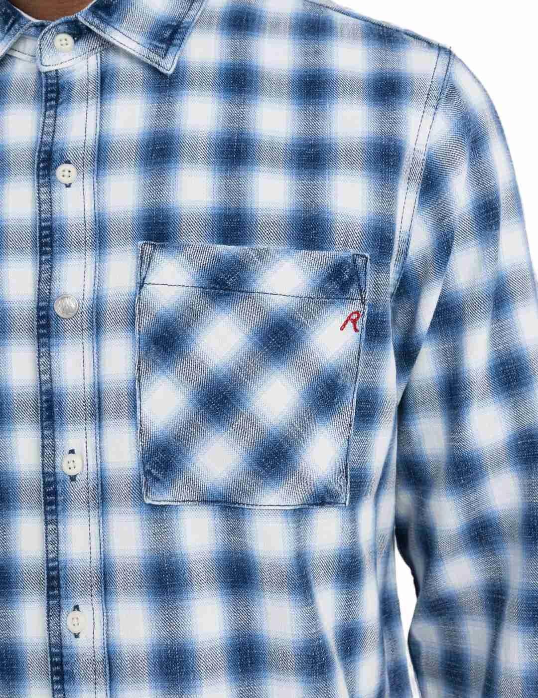 Camisa Replay regular azul cuadros blanco y gris para hombre