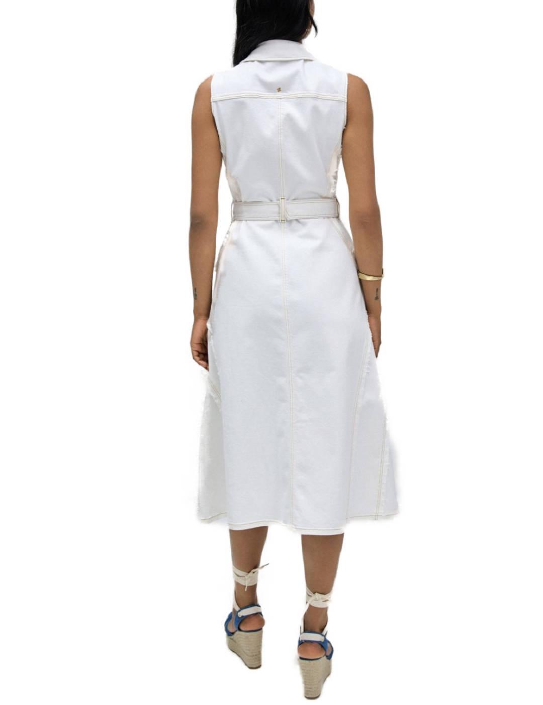 Vestido midi Salsa largo denim crema manga sisa para mujer