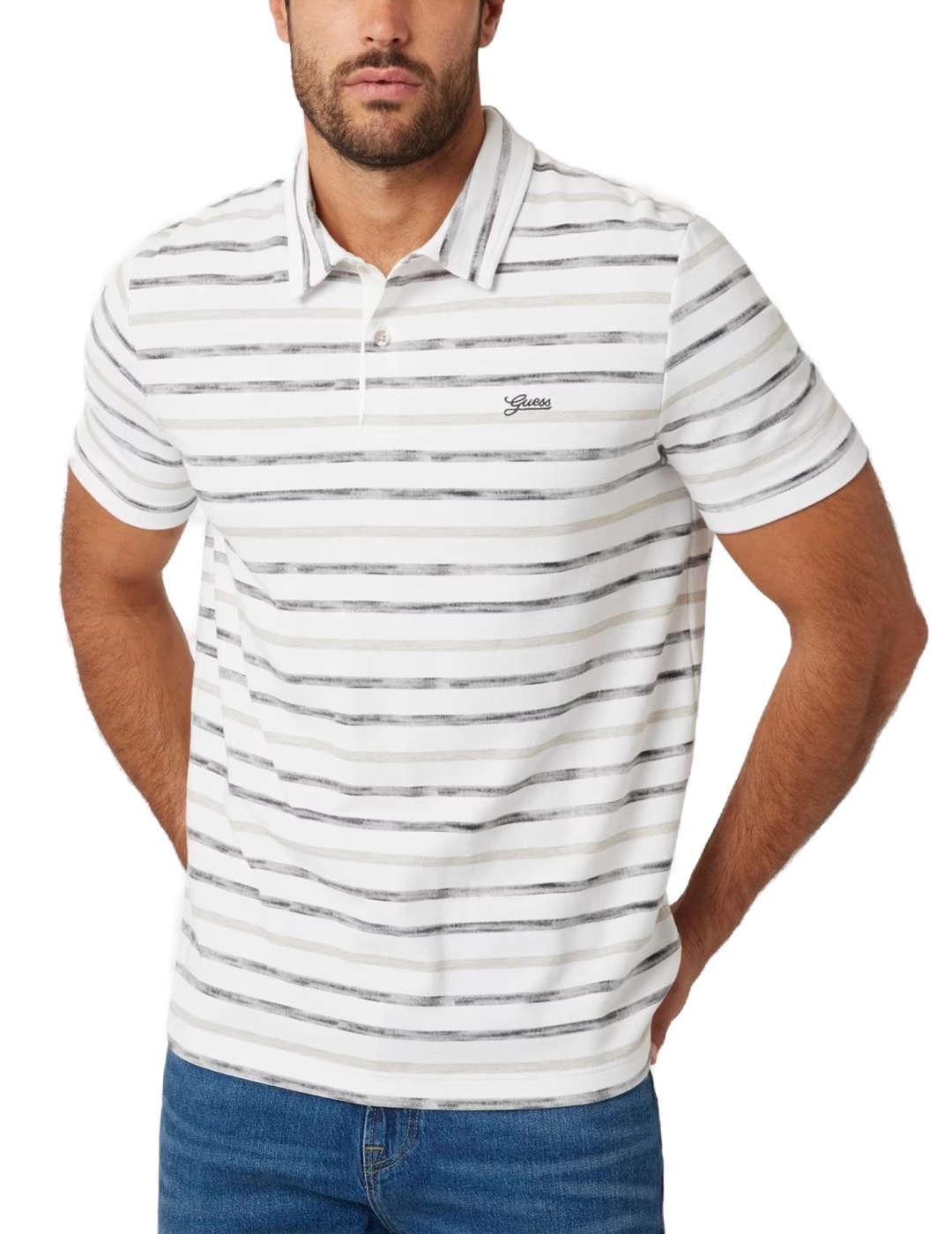 Polo Guess Printed rayas negro y beige manga corta hombre