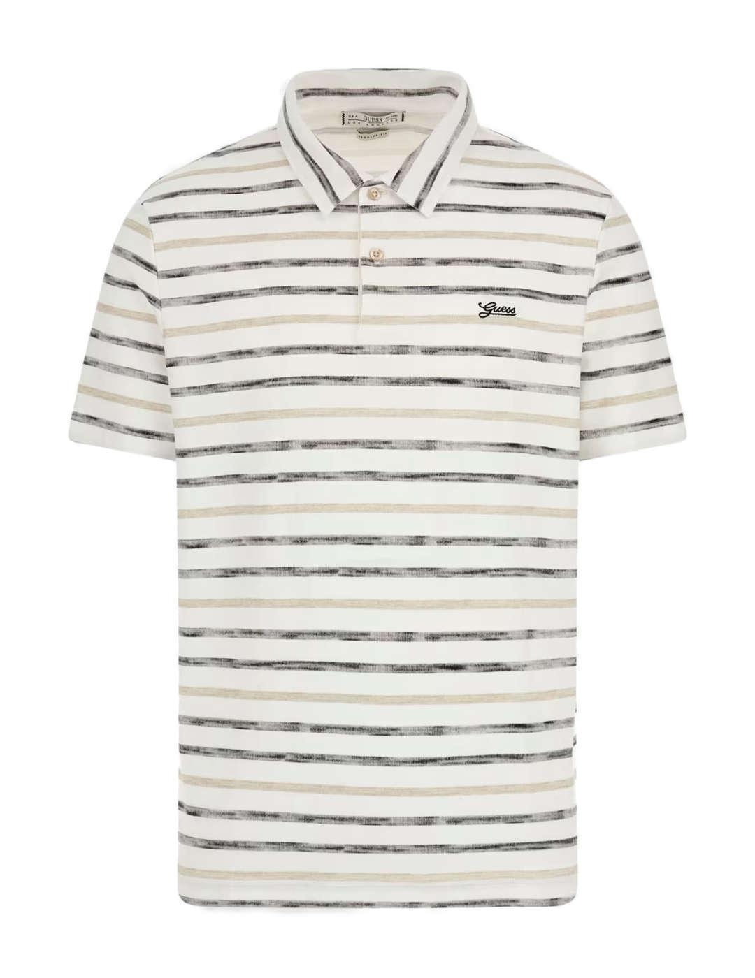 Polo Guess Printed rayas negro y beige manga corta hombre