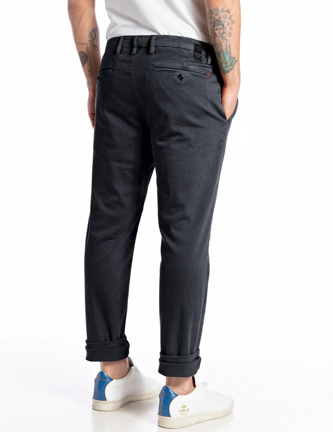 Pantalón chino Replay Hyperflex Zeumar gris para hombre