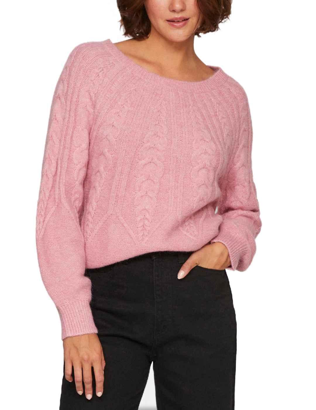 Jersey Vila Amada punto grueso rosa trenzado para mujer