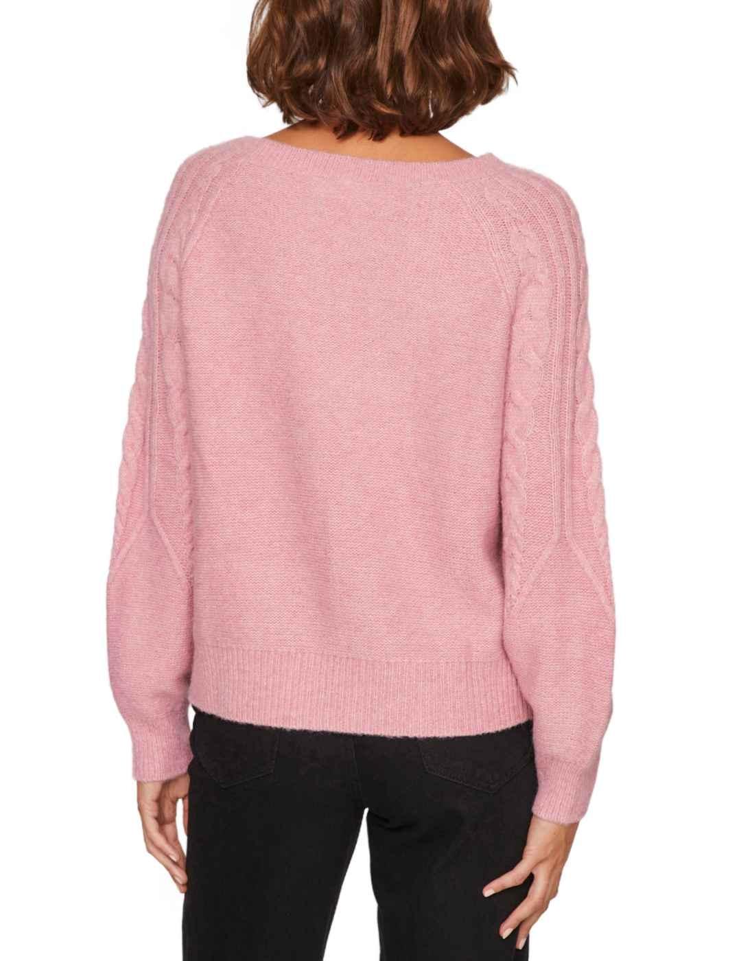 Jersey Vila Amada punto grueso rosa trenzado para mujer