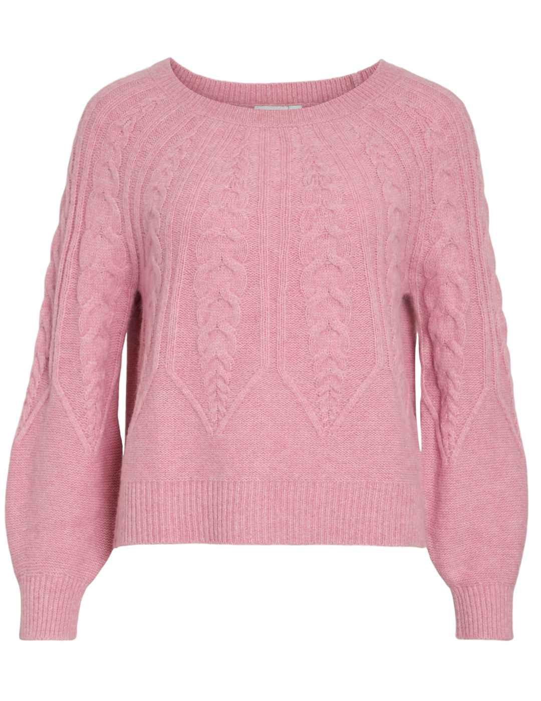 Jersey Vila Amada punto grueso rosa trenzado para mujer