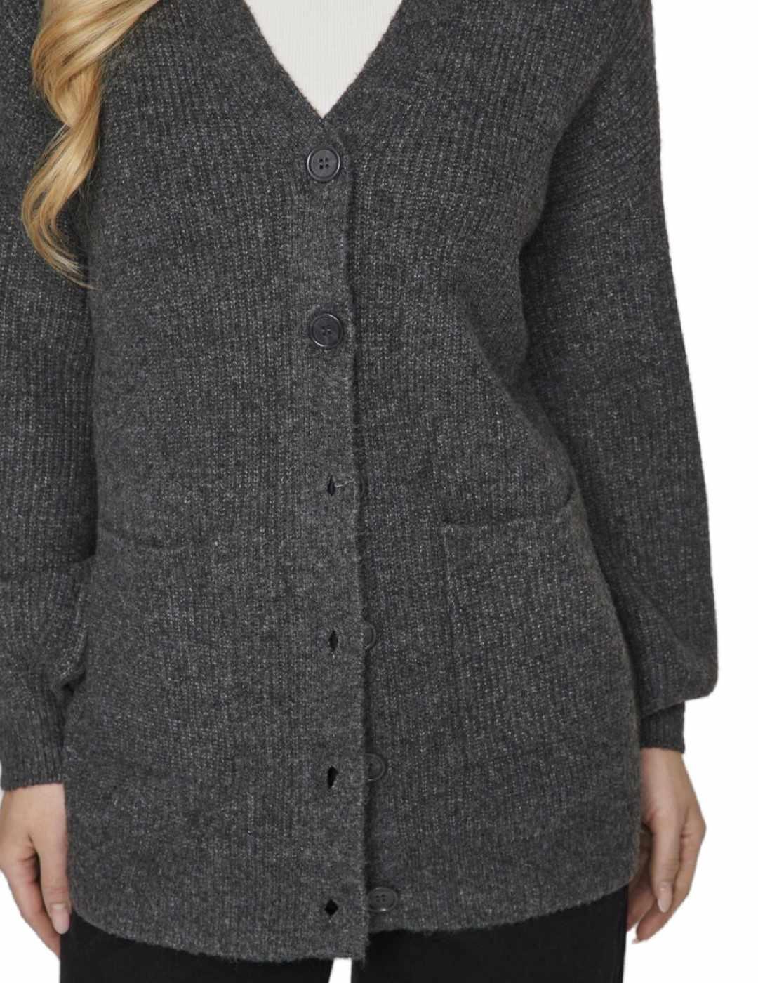 Chaqueta cárdigan Vila Kimmis gris oscuro acanalado de mujer