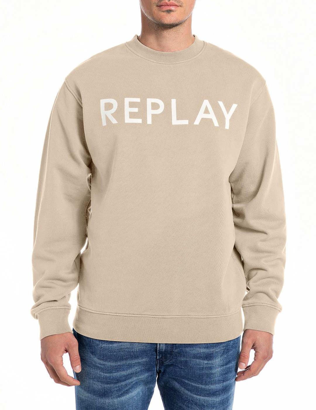 Sudadera Replay beige sin capucha para hombre