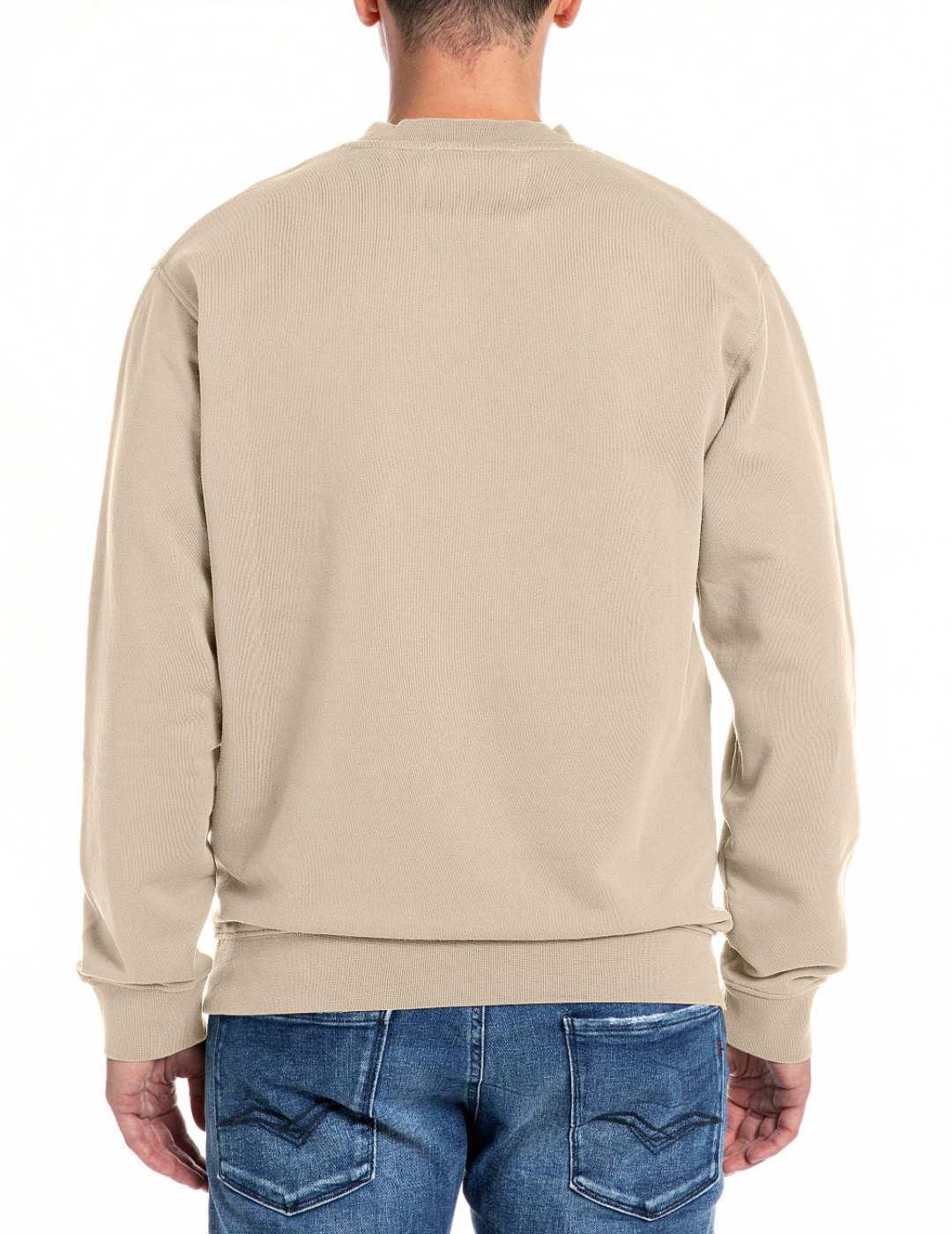 Sudadera Replay beige sin capucha para hombre