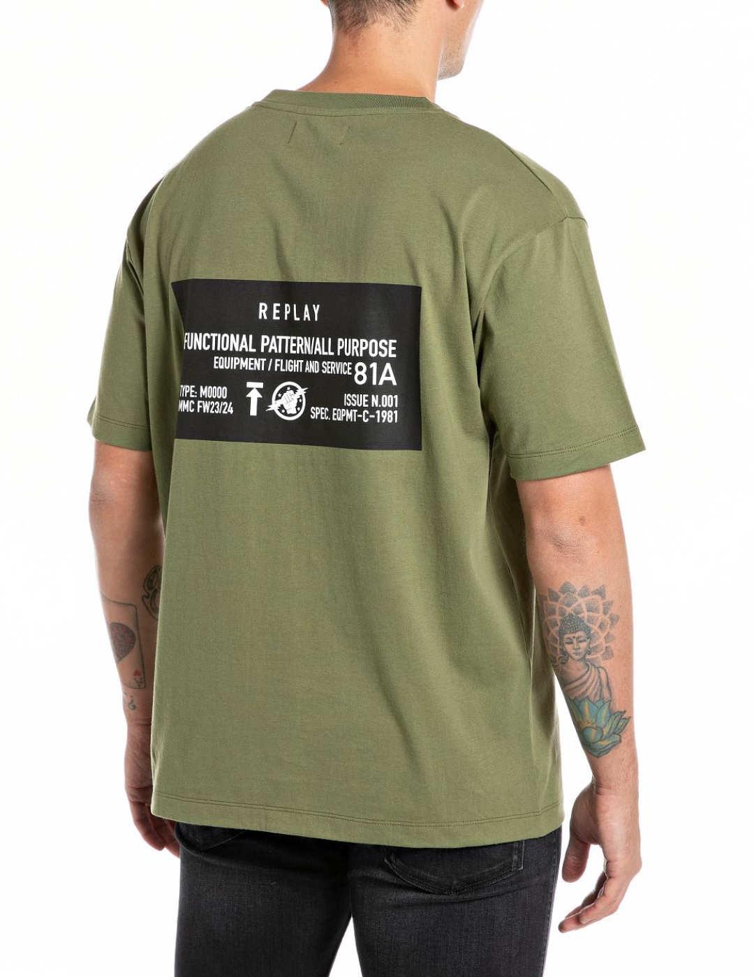 Camiseta Replay verde oliva manga corta para hombre