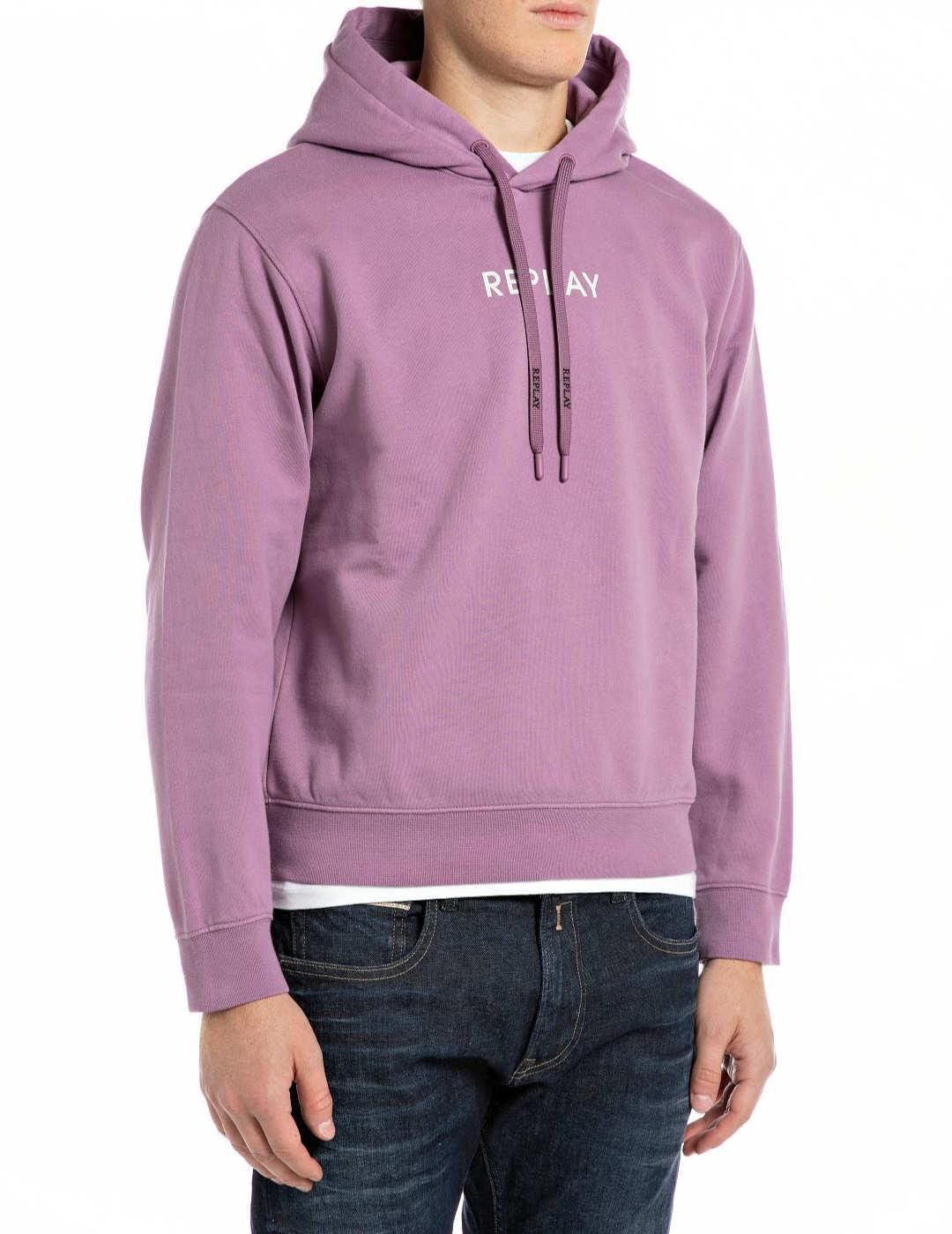 Sudadera Replay lila con capucha regular fit para hombre