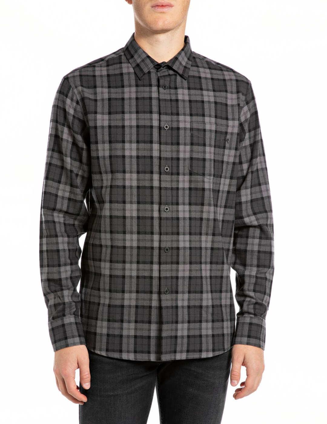 Camisa Replay gris estampado cuadro escocés para hombre