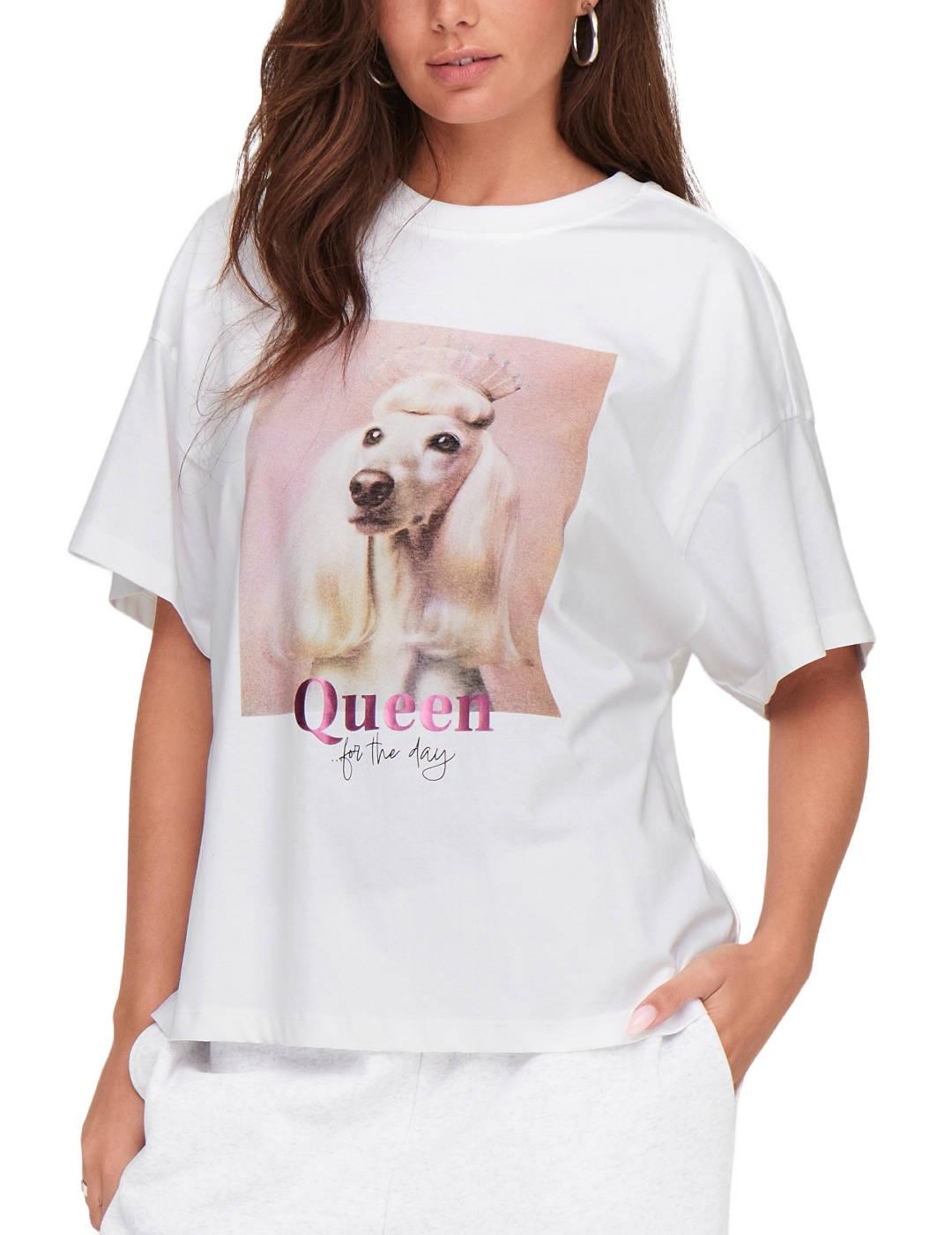 Camiseta Only Queen blanca perro manga corta para mujer