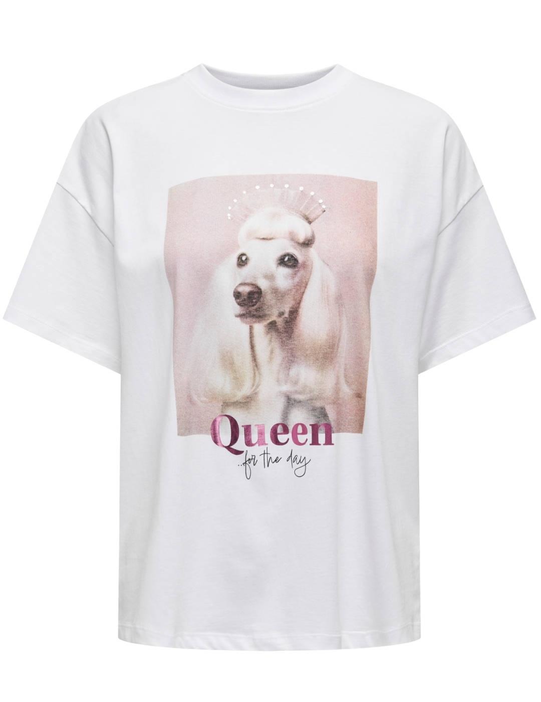 Camiseta Only Queen blanca perro manga corta para mujer