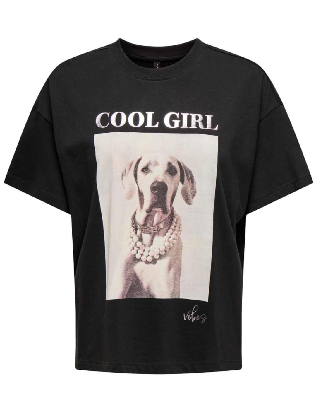 Camiseta Only Queen negra perro manga corta para mujer