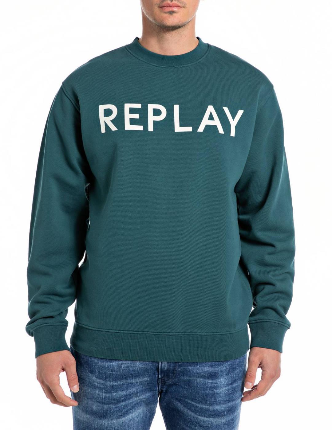 Sudadera Replay verde sin capucha para hombre