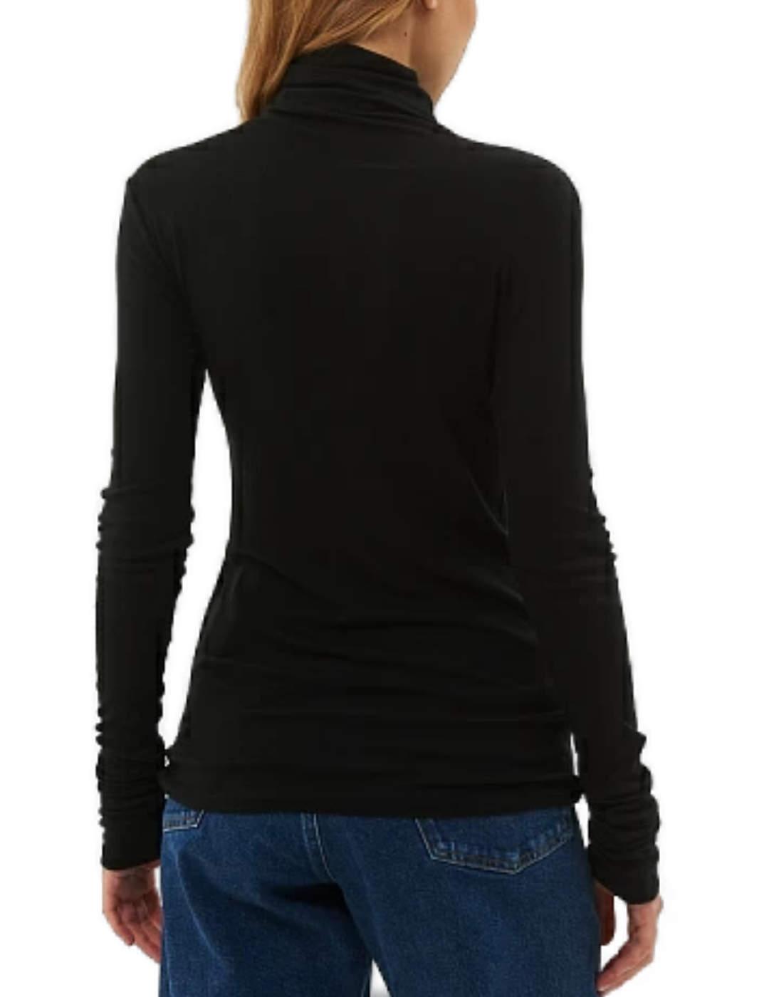 Camiseta Replay cuello alto negro de manga larga para mujer