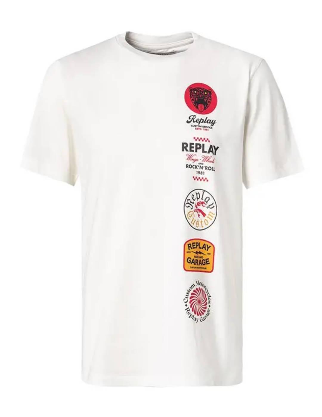 Camiseta Replay blanca manga corta estamapdos para hombre