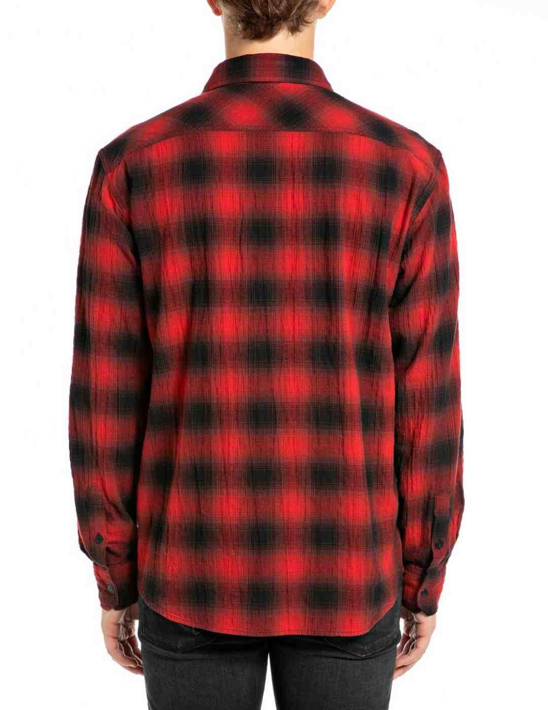 Camisa Replay cuadros rojo y negro regular fit para hombre