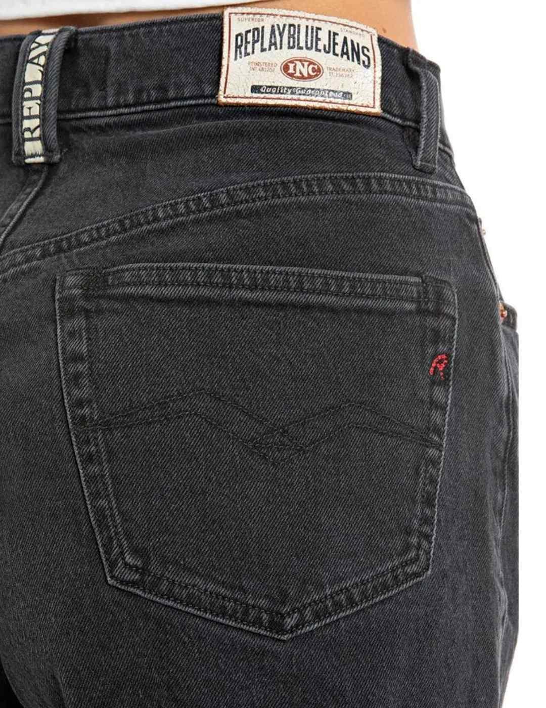 Pantalón vaquero Replay negro desfastado comfort para mujer