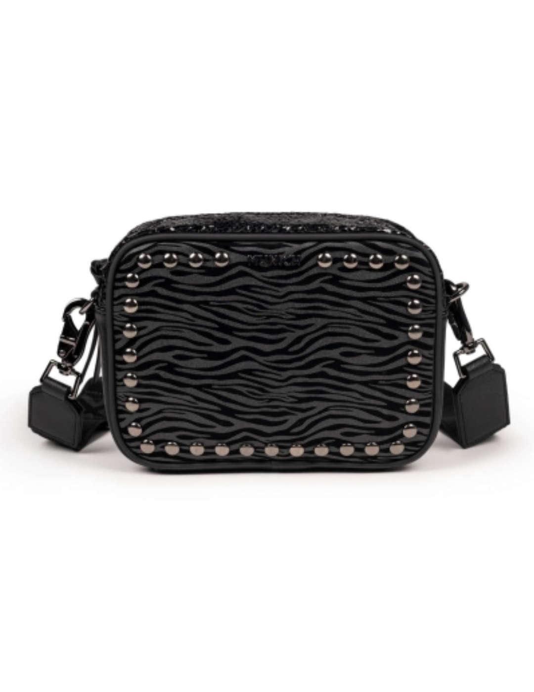 Bolso Munich negro estampado animal print metalizado mujer