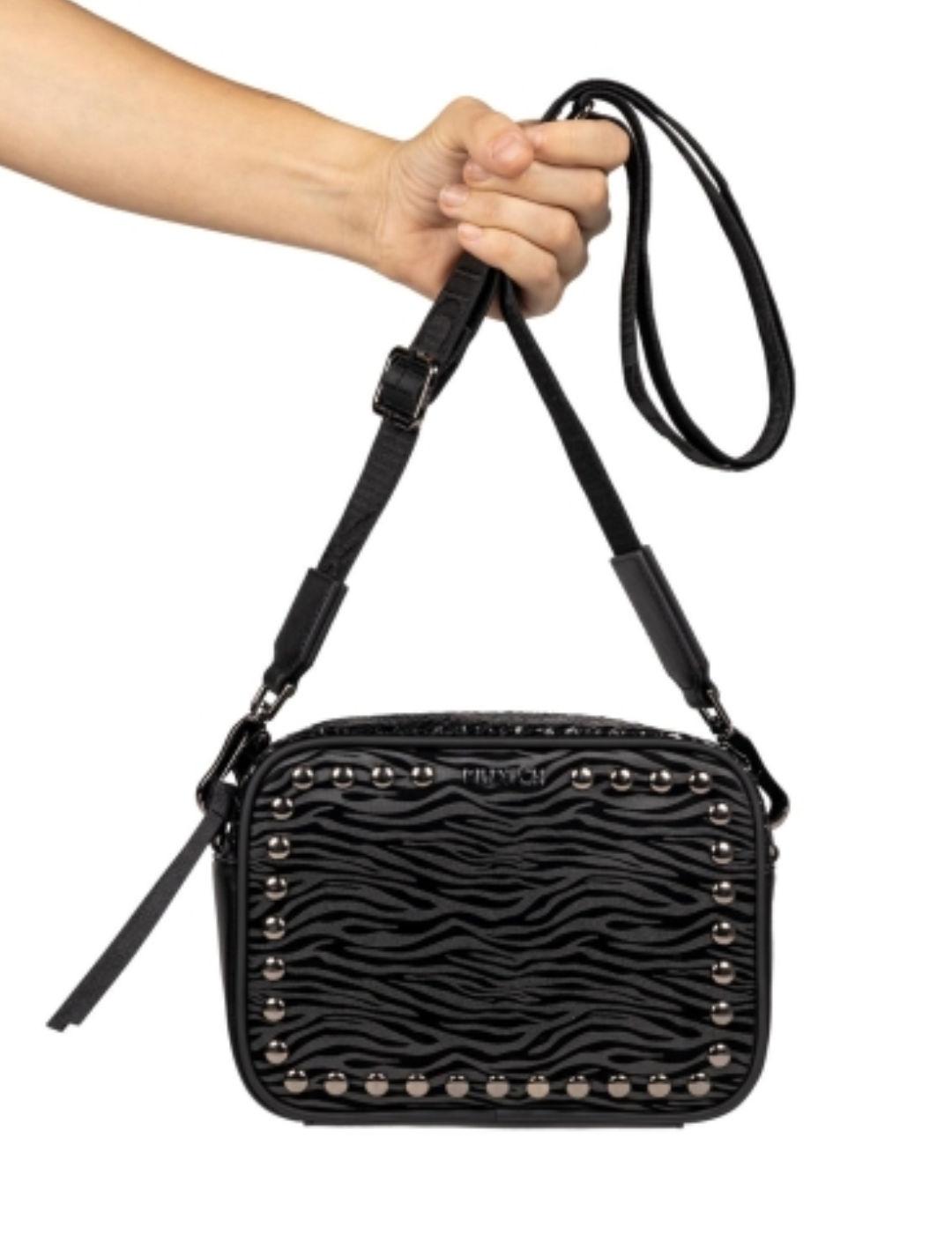 Bolso Munich negro estampado animal print metalizado mujer