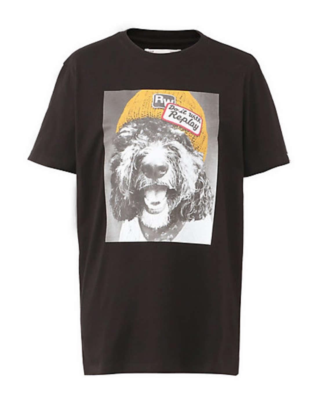 Camiseta Replay negro perro manga corta para hombre