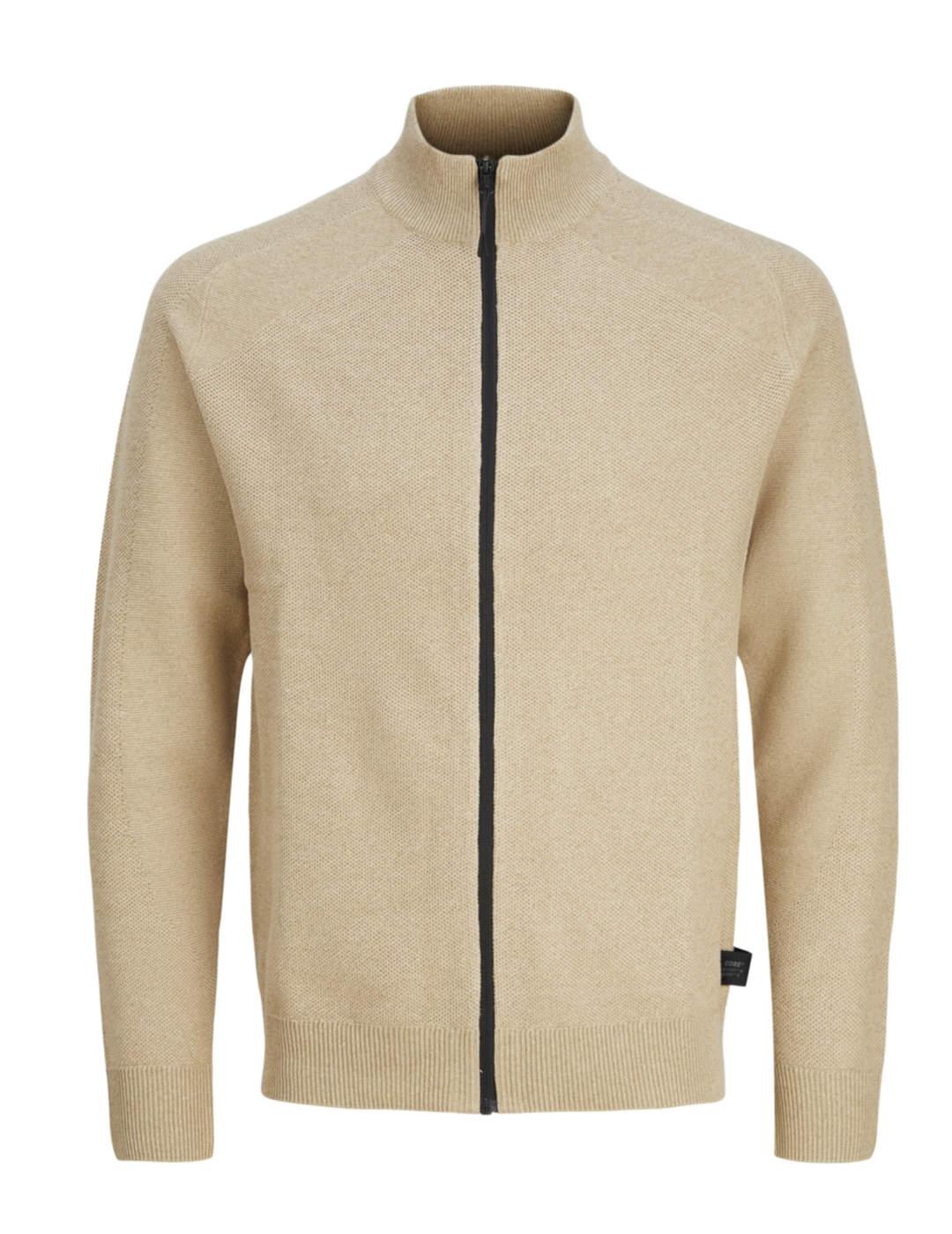 Chaqueta cárdigan Jack&Jones Track beige de punto hombre