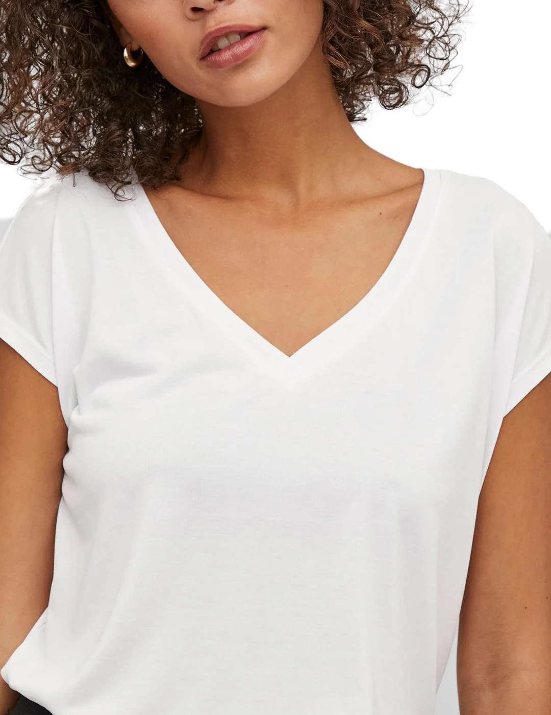 Camiseta Vila Modala blanco manga corta cuello pico de mujer