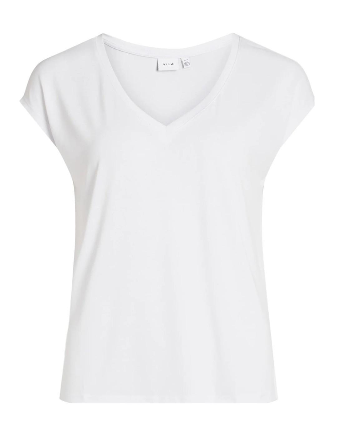 Camiseta Vila Modala blanco manga corta cuello pico de mujer