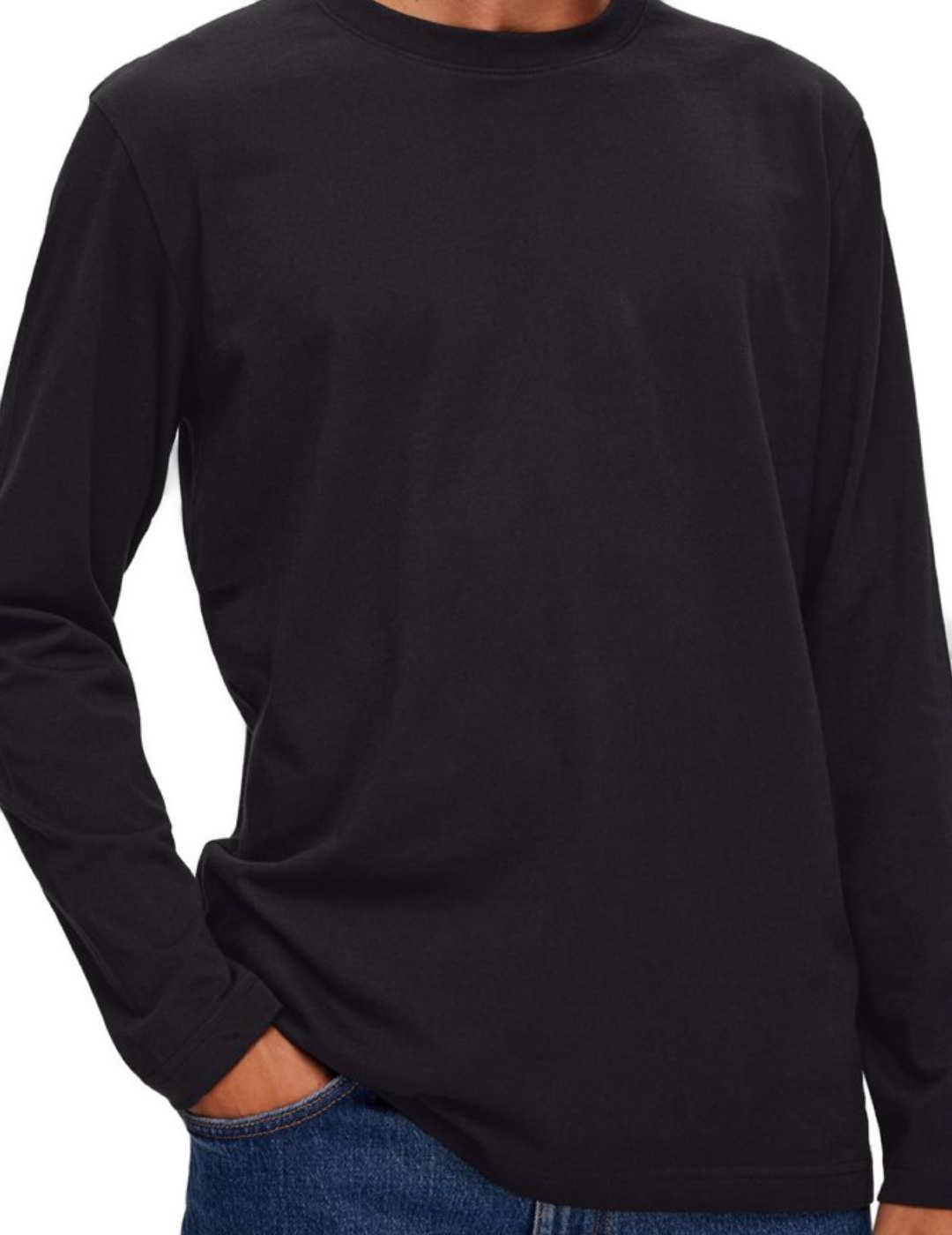 Camiseta básica Selected Aspen negro manga larga para hombre