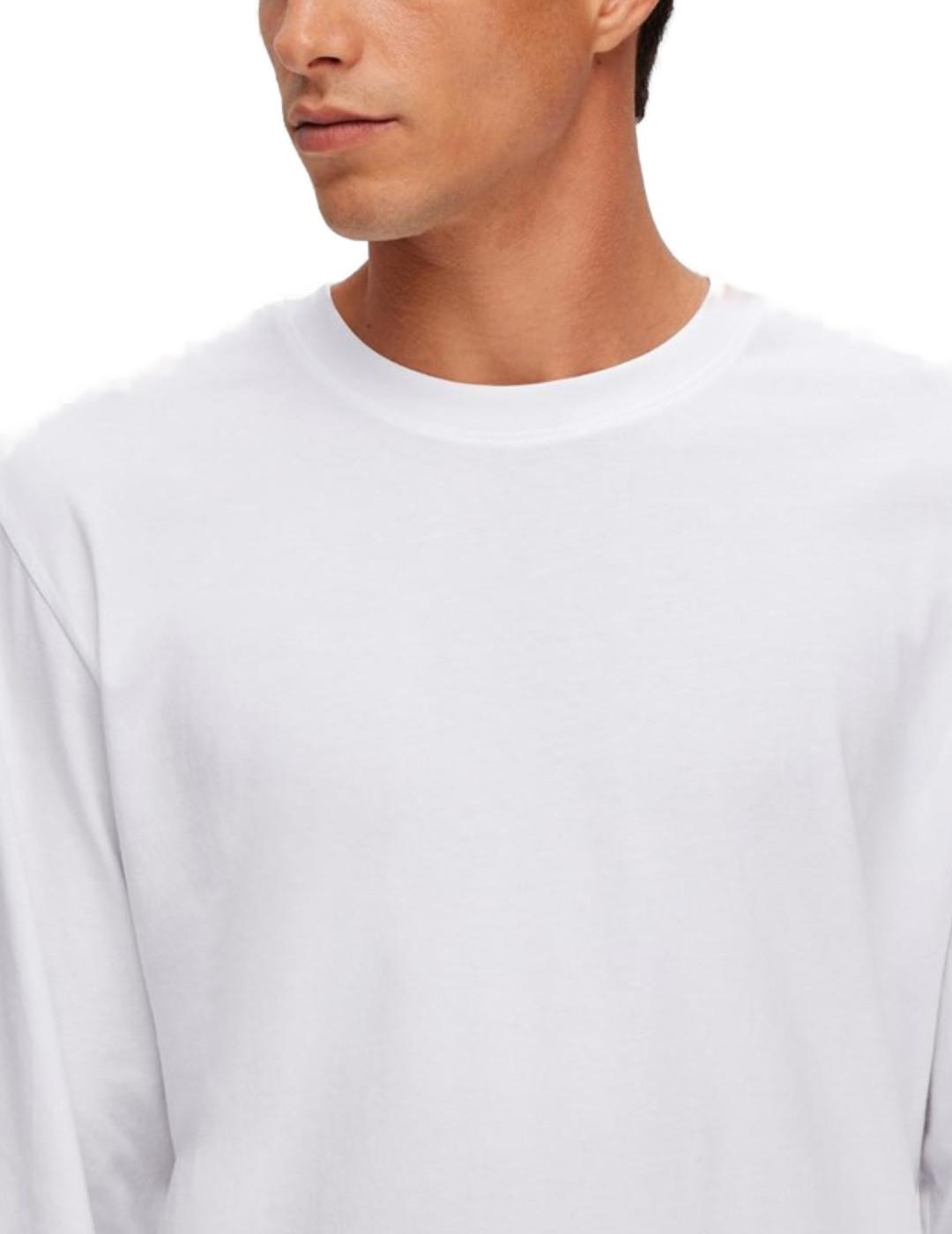 Camiseta básica Selected Aspen blanco manga larga de hombre