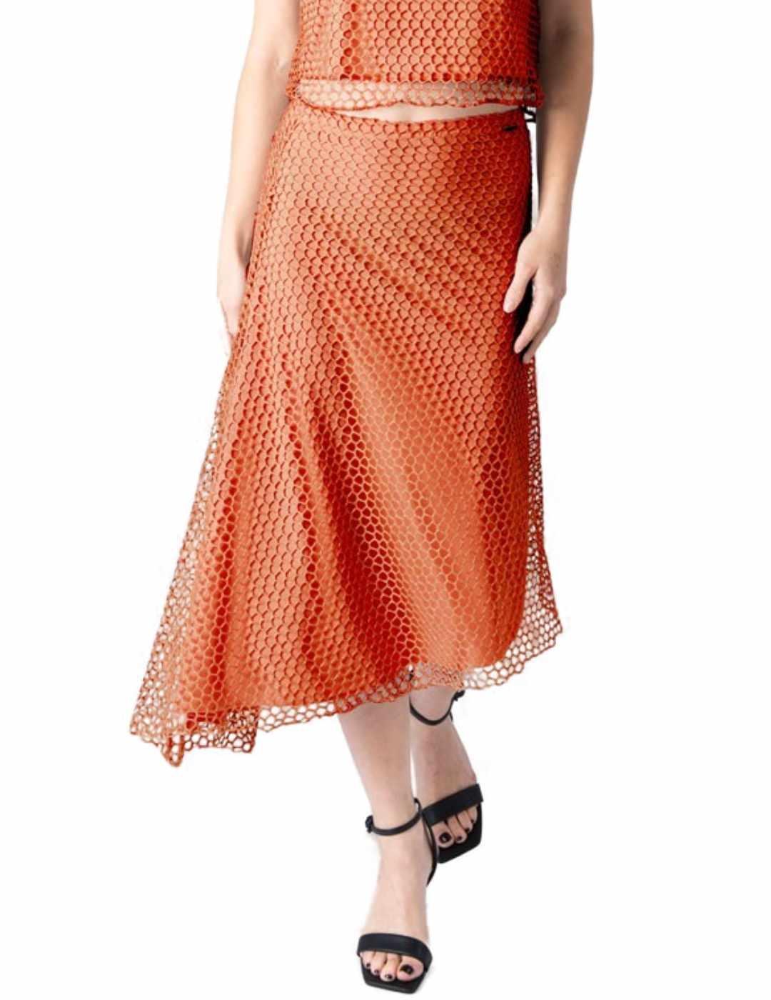 Falda midi Animosa de rejilla color cobre asimétrica mujer