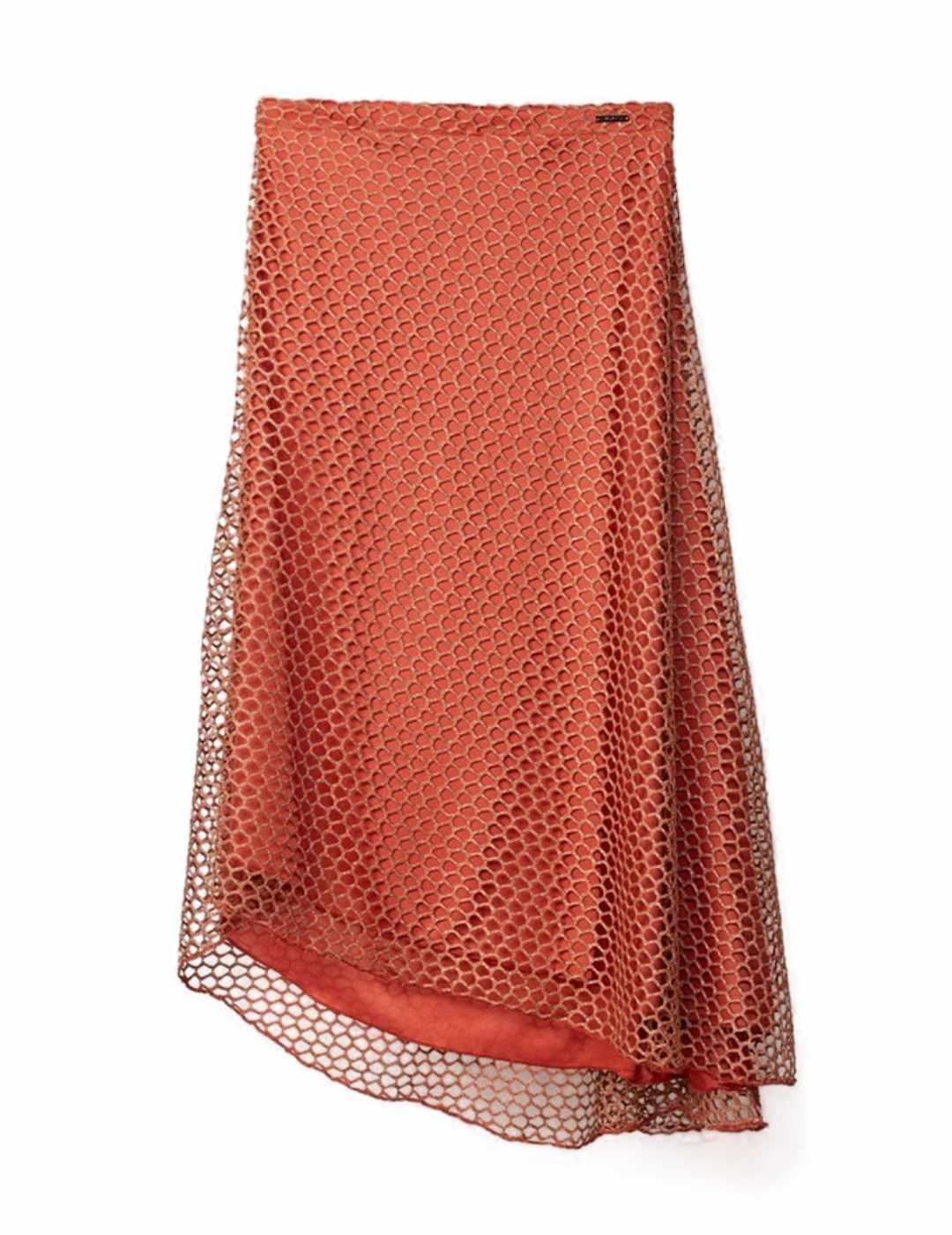 Falda midi Animosa de rejilla color cobre asimétrica mujer