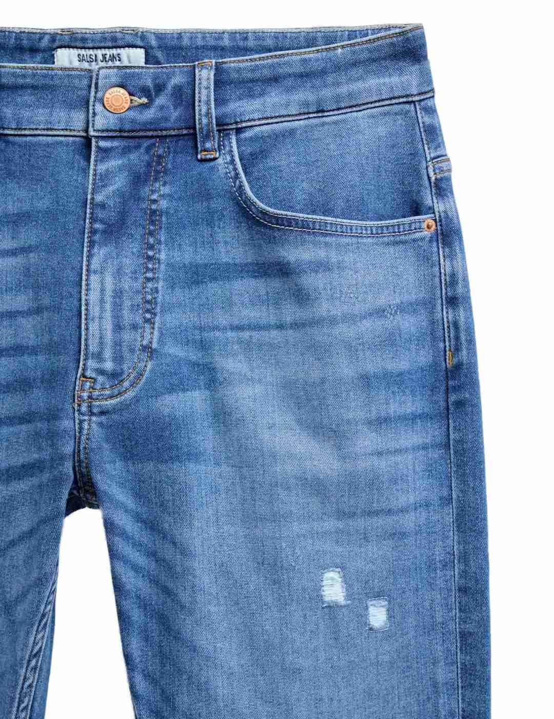 Pantalón vaquero Salsa Slim s-active rotos azul de hombre