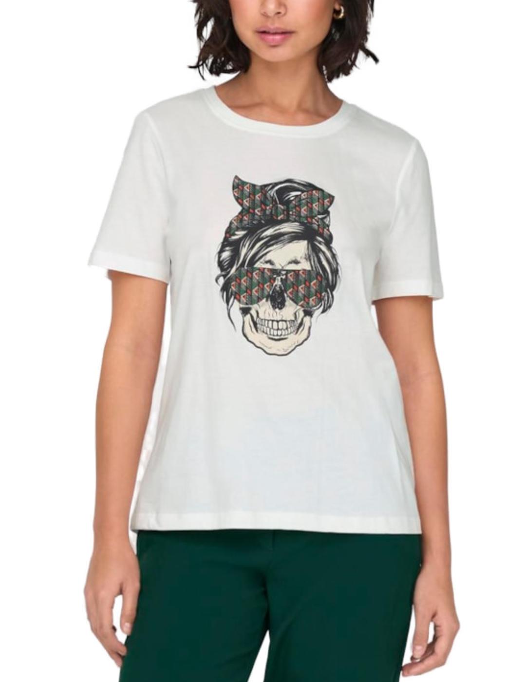 Camiseta Only Stela blanca calavera manga corta para mujer