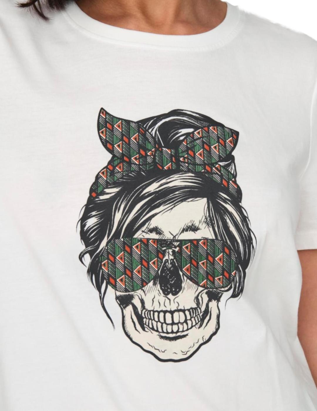 Camiseta Only Stela blanca calavera manga corta para mujer