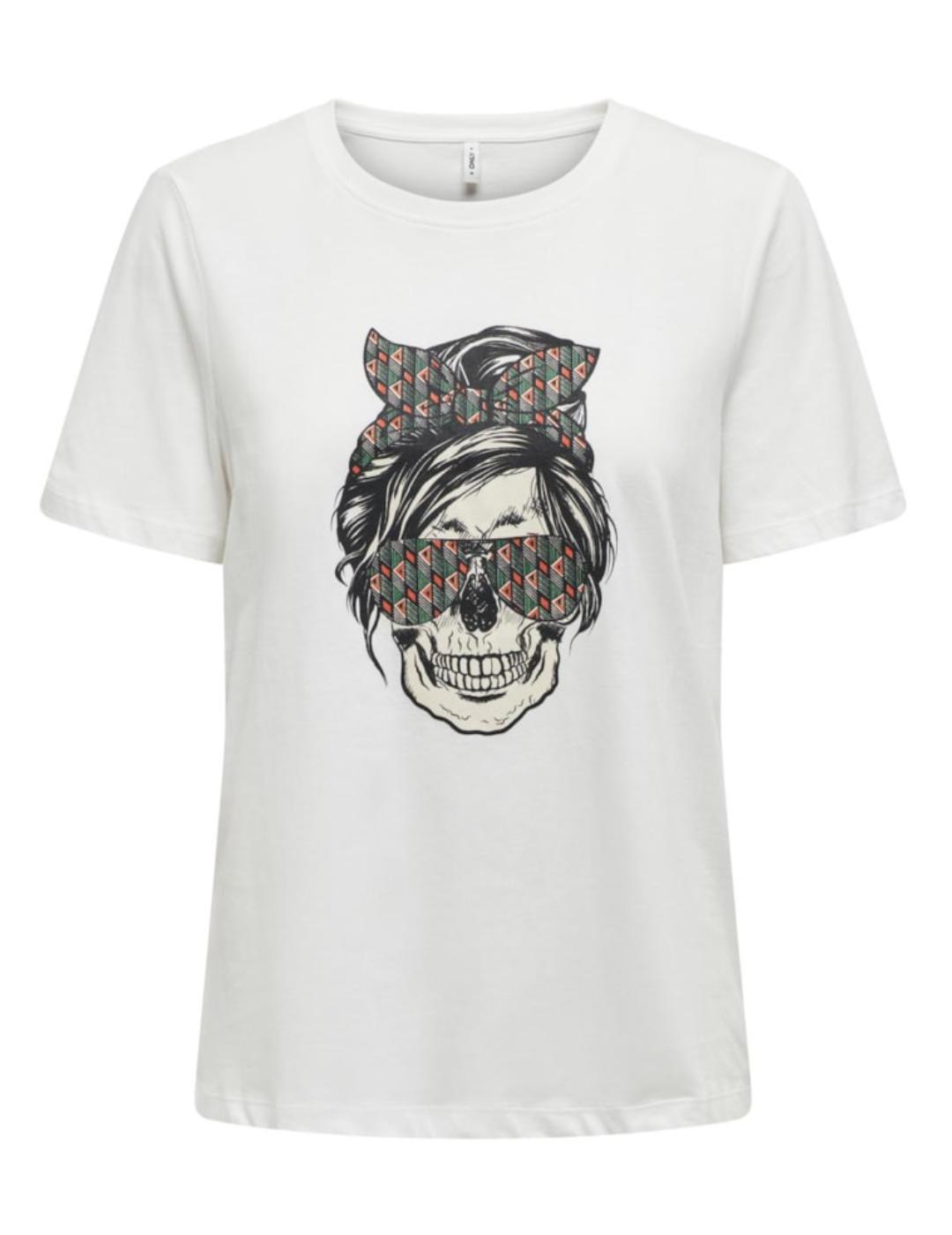 Camiseta Only Stela blanca calavera manga corta para mujer