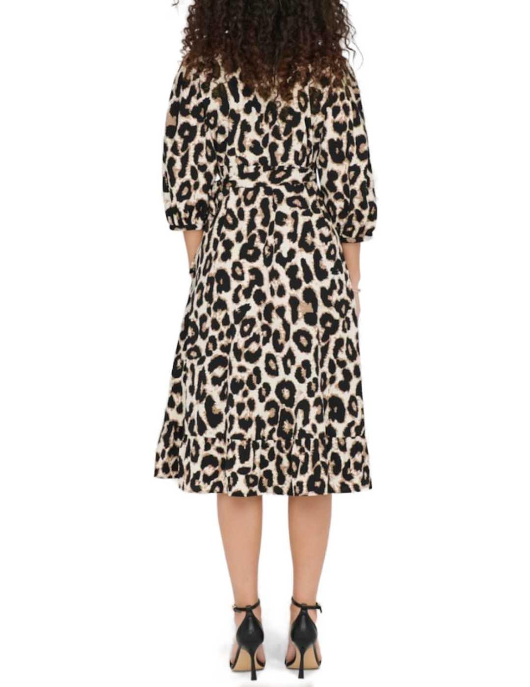 Vestido Only Olivia midi leopardo manga 3/4 para mujer