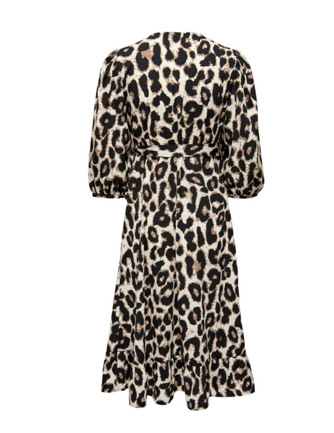 Vestido Only Olivia midi leopardo manga 3/4 para mujer