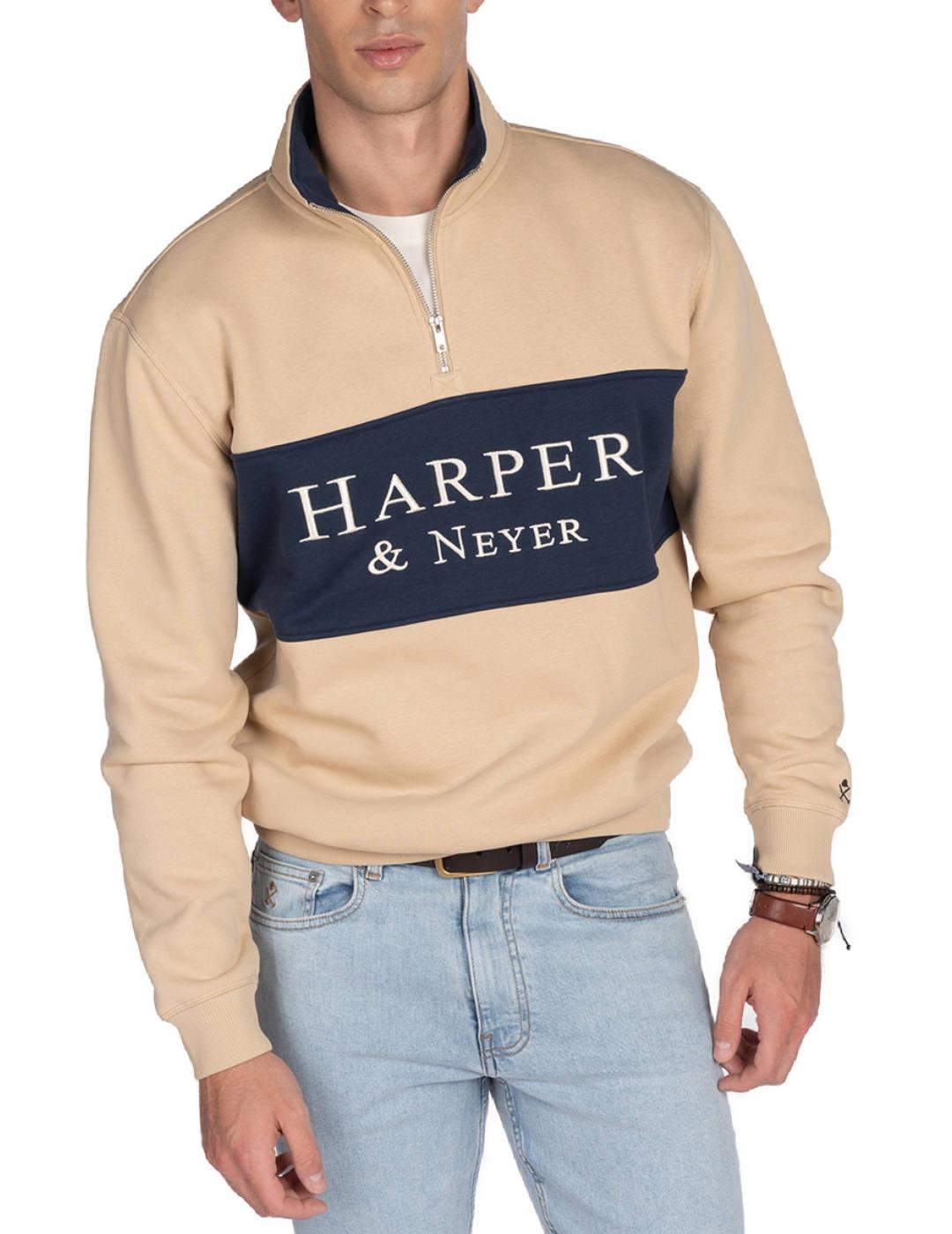 Sudadera Harper Maryland camel sin capucha cremallera hombre