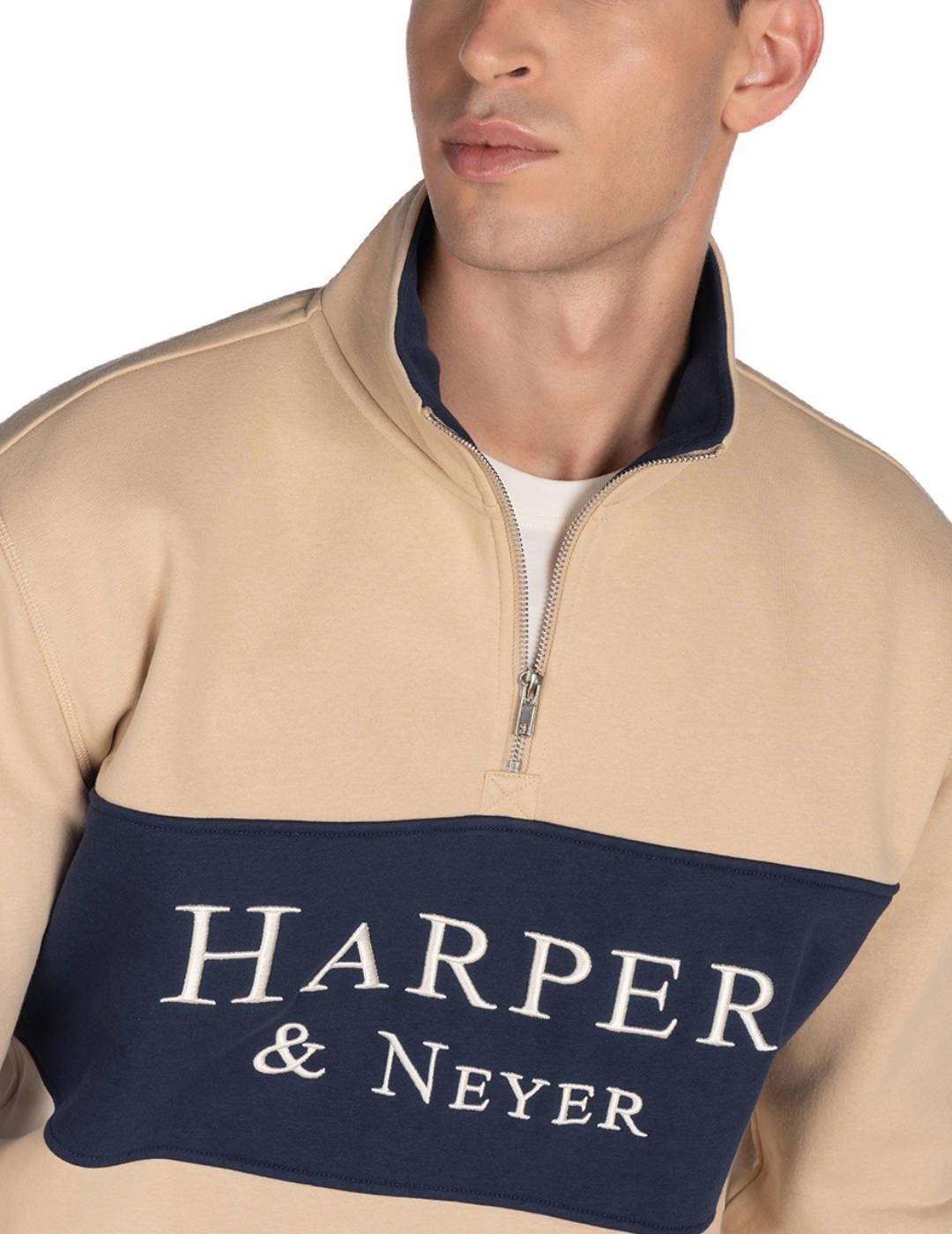 Sudadera Harper Maryland camel sin capucha cremallera hombre