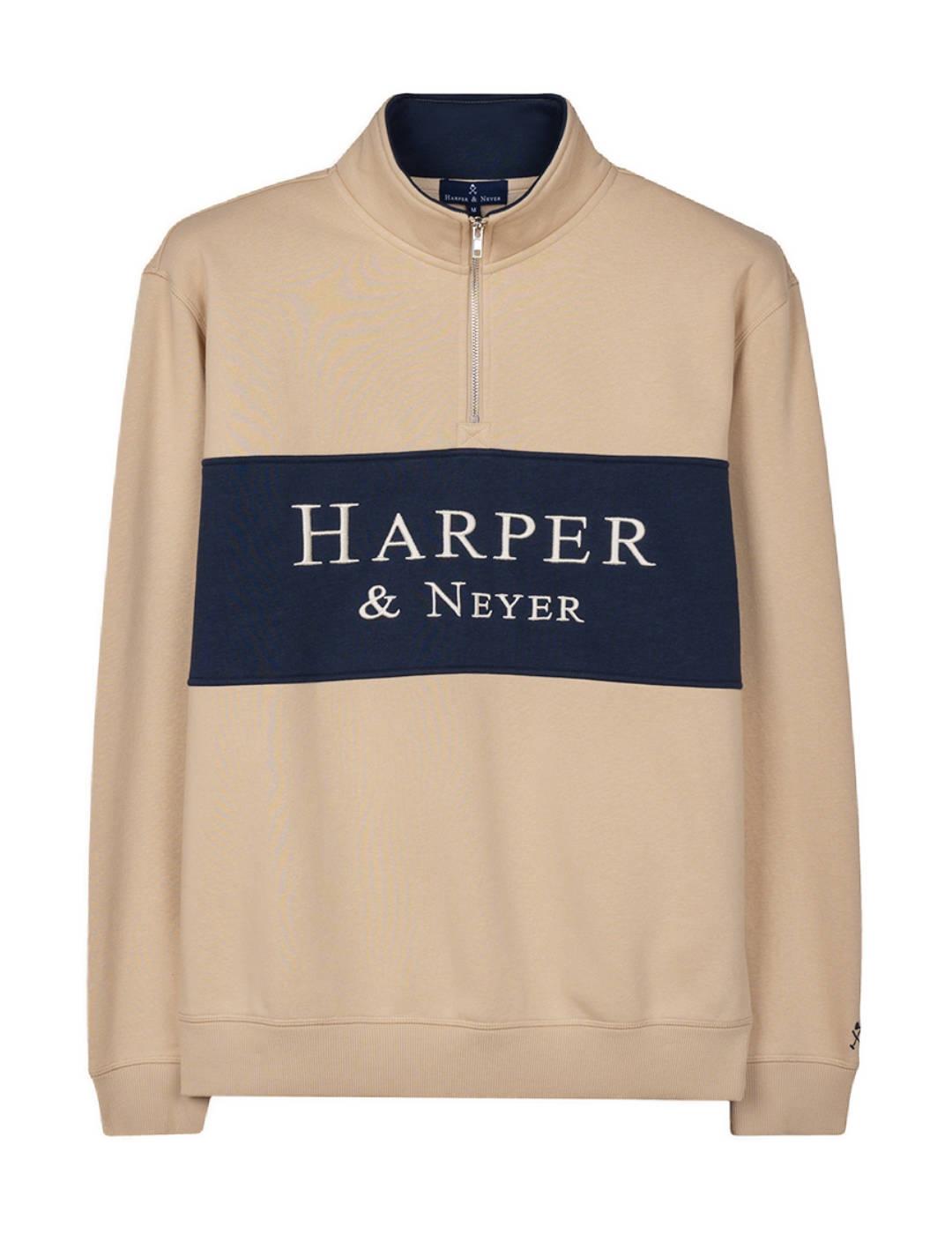 Sudadera Harper Maryland camel sin capucha cremallera hombre