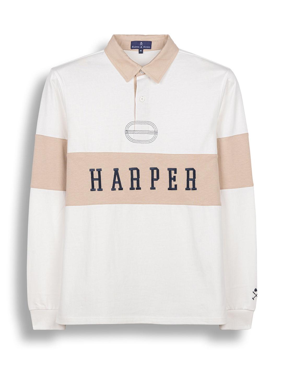 Polo Harper Vintage beige y camel manga larga para hombre