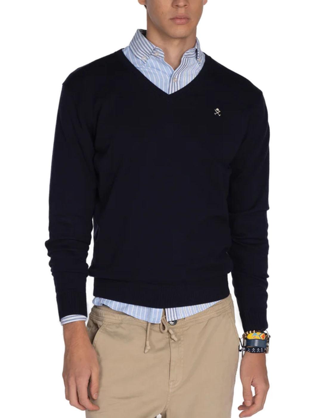 Jersey de punto fino Harper&Neyer V neck azul para hombre