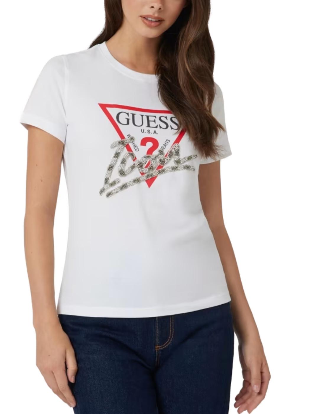 Camiseta Guess Icon blanco logotipo manga corta para mujer