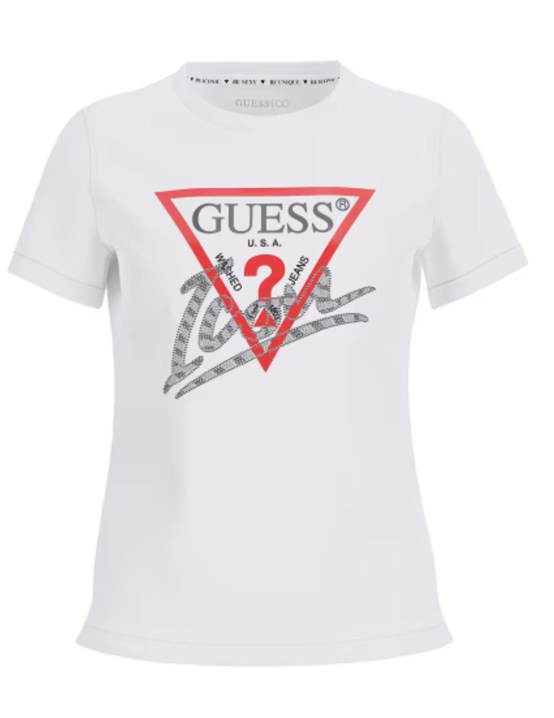 Camiseta Guess Icon blanco logotipo manga corta para mujer